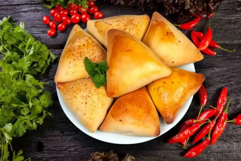 Várias esfihas de carne fechadas prontas para servir. 